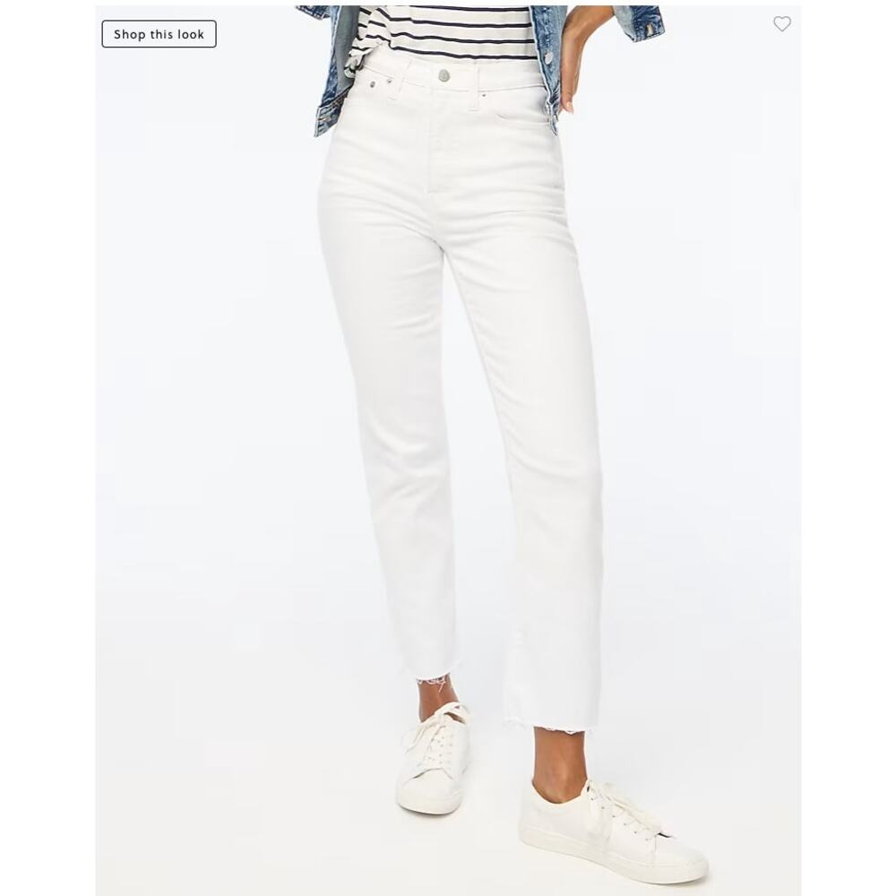 J.Crew Jean Women 28 White Factory Stovepipe Straight Stretch Raw Hem Preppy NWT